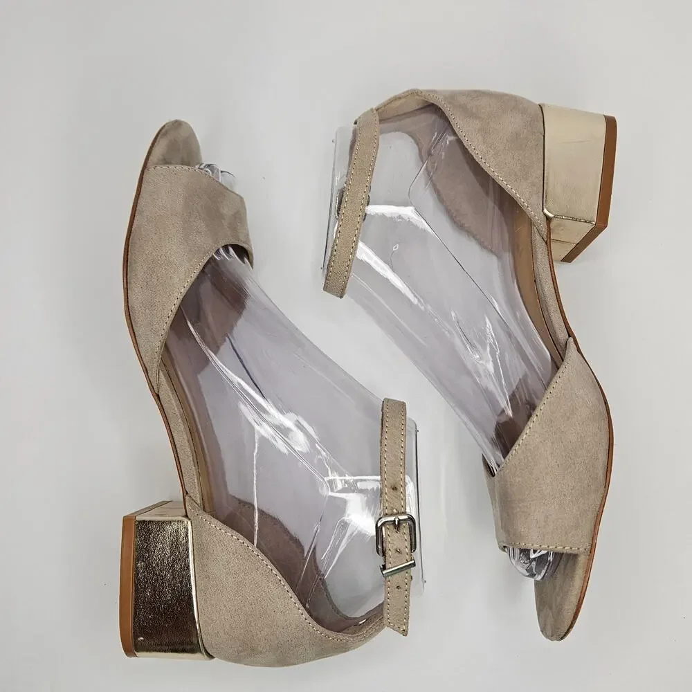 KAARI BLUE Danni Taupe Suede Block‎ Heel Ankle Strap Sandals Size 6
